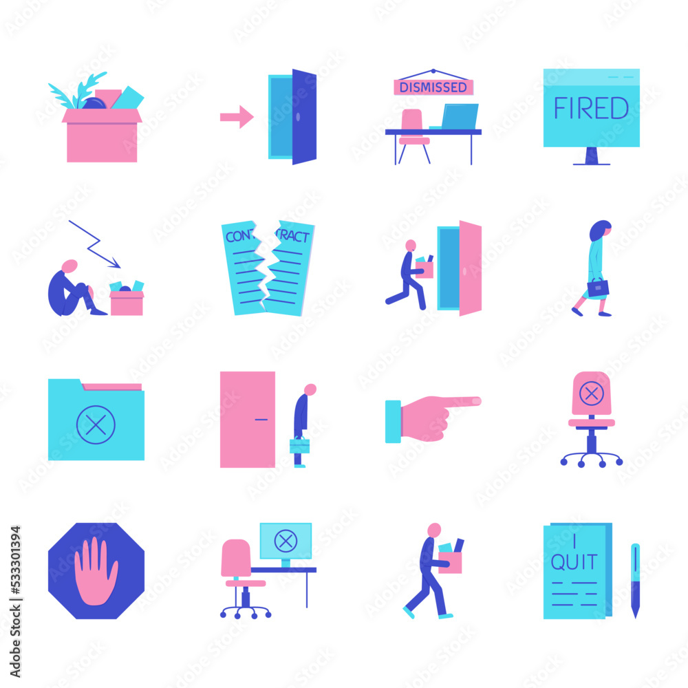Leaving work icon set in flat style