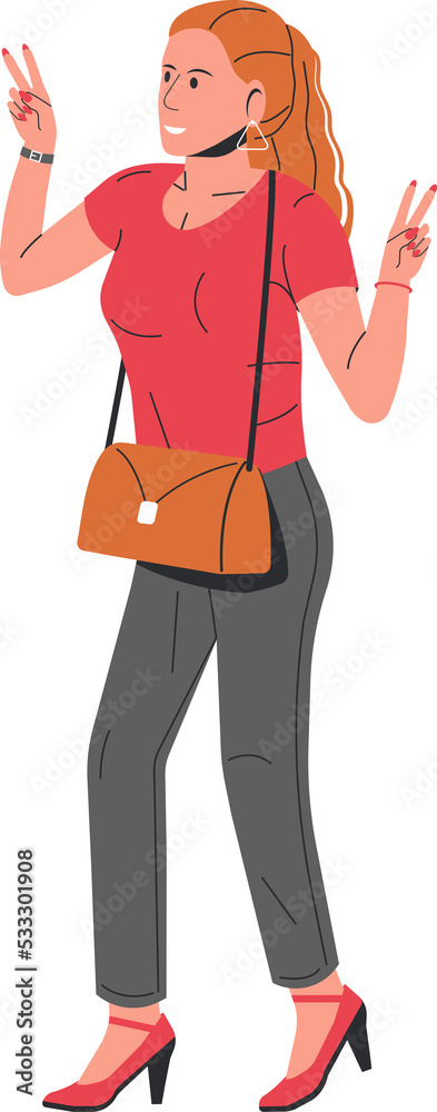 Trendy Woman Showing Peace Gesture with Fingers. Trendy Woman Showing Peace Gesture with Fingers.
