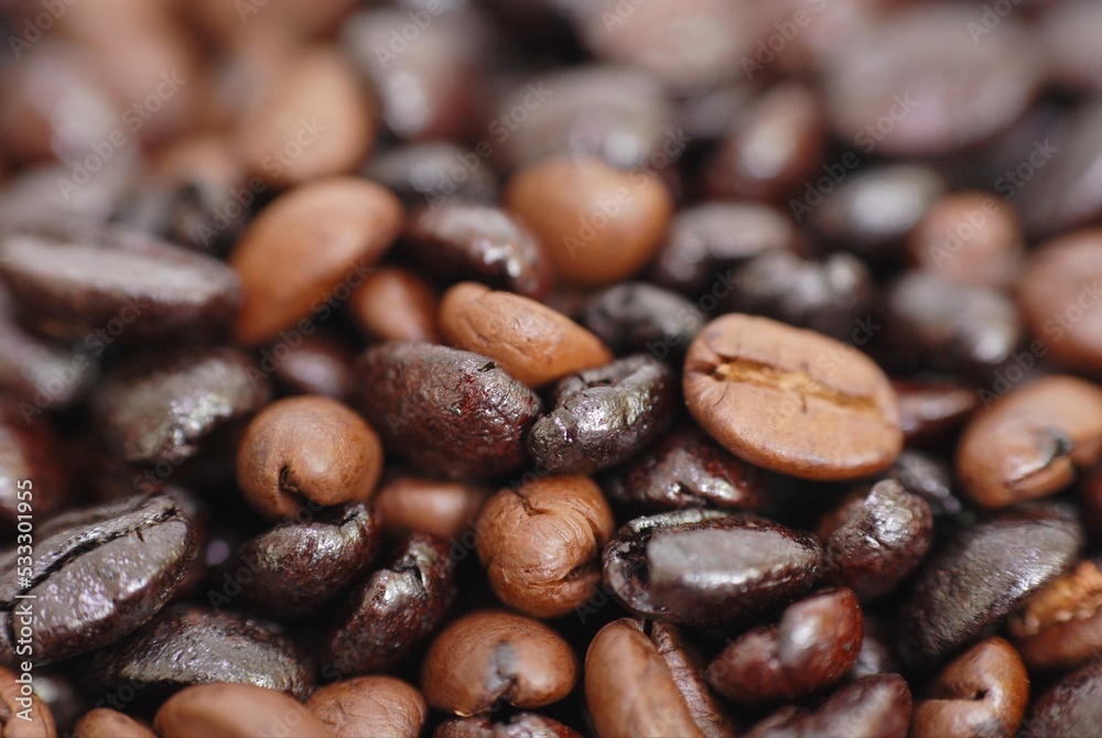Closeup shot of Coffee beans with elegant aroma Closeup shot of Coffee beans with elegant aroma