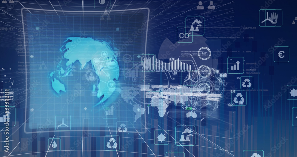 Image of data processing over world map