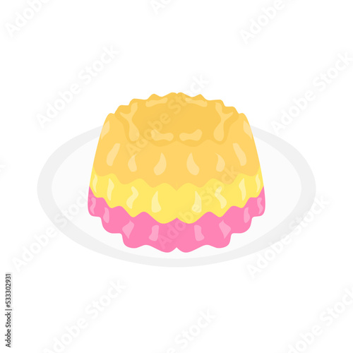 Vector illustration of colorful shiny jelly on a plate. Isolated on a white background.