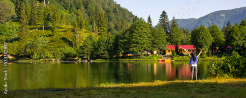 Landscape view of Karagol (Black lake) a popular destination for tourists,locals,campers and travelers in Eastern Black Sea,Savsat, Artvin, Turkey photo