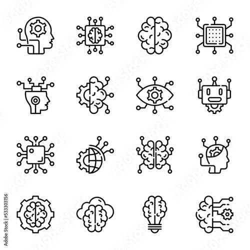 Pack of Artificial Intelligence Outline Icons
