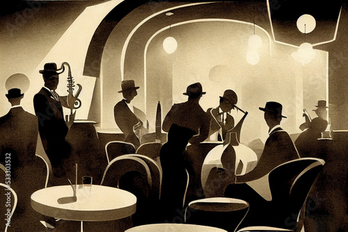 Silhouettes of jazz musicians inside a music jazz bar Fototapet