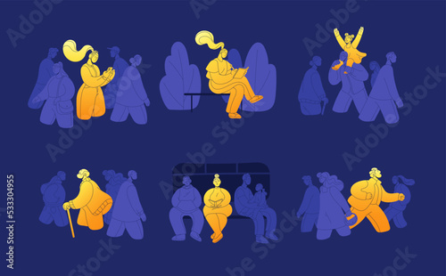 High life energy concept set. Happy positive inspired people. Excited energetic outstanding optimistic characters in good mood, happiness, inspiration, enthusiasm. Isolated flat vector illustrations