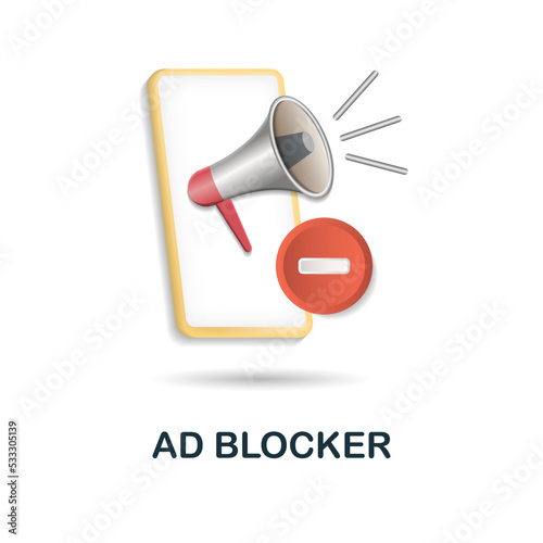 Ad Blocker icon. 3d illustration from content marketing collection. Creative Ad Blocker 3d icon for web design, templates, infographics and more
