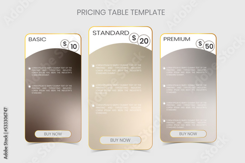 Metallic color Pricing table.
