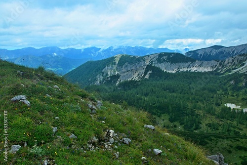 Austrian Alps - view from the footpath of the Schafkögel to the Schrocken mountain near Hinterstoder in Totes Gebirge © bikemp