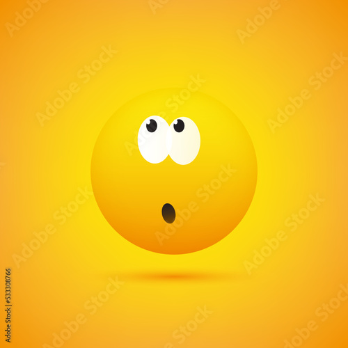 Wondering, Pondering, Ashamed, Embarassed Smiley Face, Emoji with Open Eyes Looking Up - Done Some Mistake - Simple Funny Emoticon, on Yellow Background - Vector Design Illustration