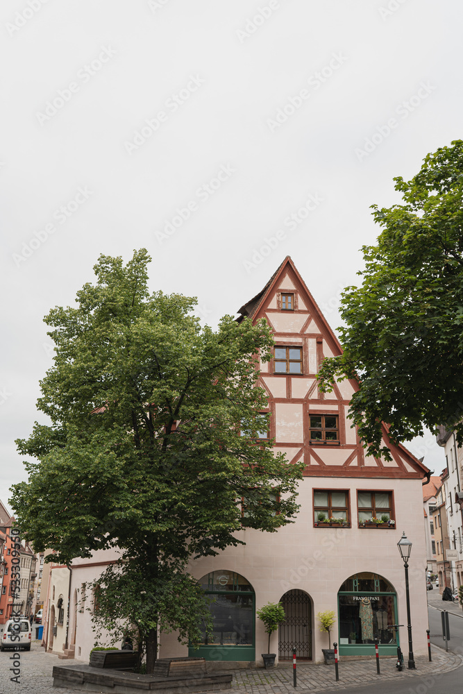 Traditional European old town building. Old historic architecture in Nuremberg, Germany