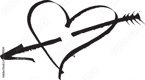 Czarne serce przebite strzałą. Symbol miłości i zakochania. Narysowane czarnym markerem. photo