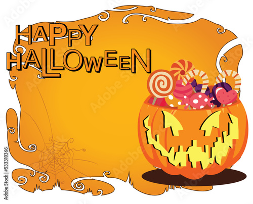 halloween background with jack o lantern pumpkin and candy