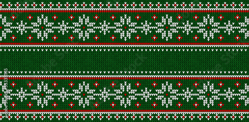 Ugly sweater Christmas party border. Knitted background pattern scandinavian ornaments.