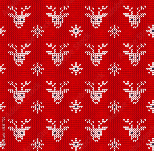 Ugly sweater Christmas party seamless pattern. Knitted background pattern scandinavian ornaments.