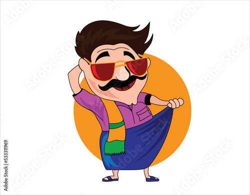 Lungi cartoon vector illustration on white background 