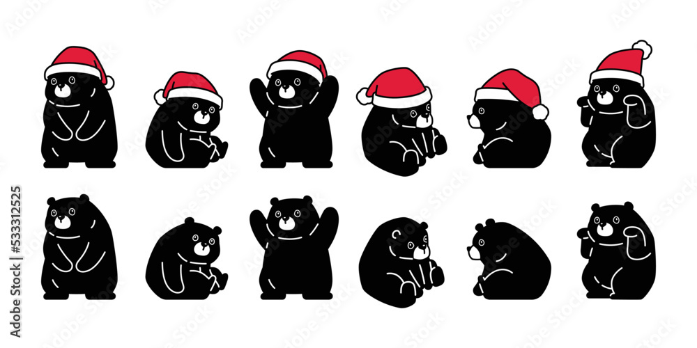 Bear vector polar bear christmas santa claus hat icon character cartoon logo teddy symbol doodle animal illustration isolated black design Bear vector polar bear christmas santa claus hat icon character cartoon logo teddy symbol doodle animal illustration isolated black design