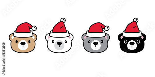 Bear vector polar bear chriatmas santa claus hat icon head character cartoon logo teddy symbol doodle animal illustration isolated design photo