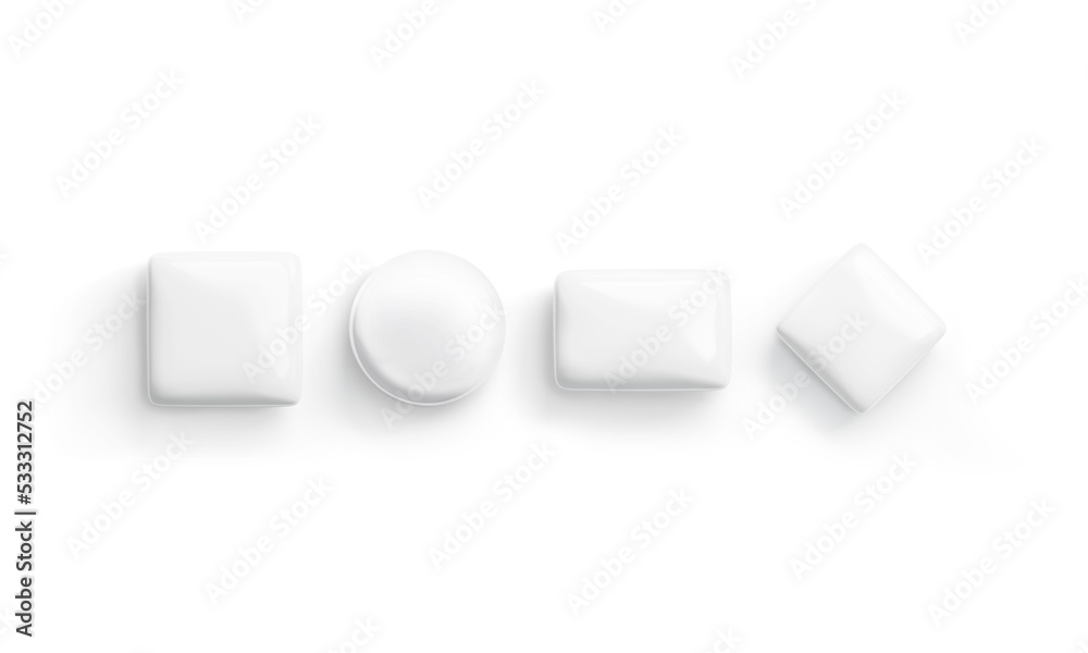 Blank white badge mock up, different shape, top view Blank white badge mock up, different shape, top view