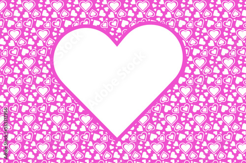 Pink romantic background with big blank heart shaped frame  valentine s day postcard design  holiday love cute heart background vector illustration