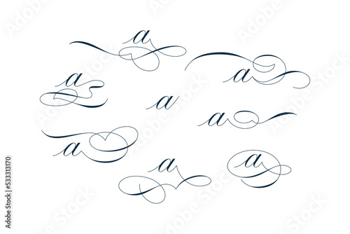 Set of calligraphic flourishes on letter a