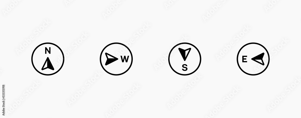 Compass icon. North, west, south, east map arrow sign, direction icon