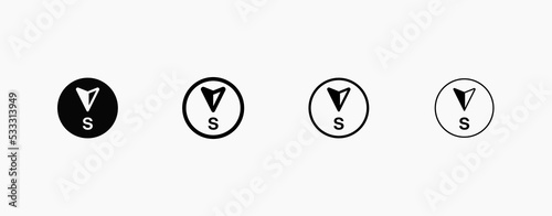 South direction vector icon. Southside arrow vector icon,
