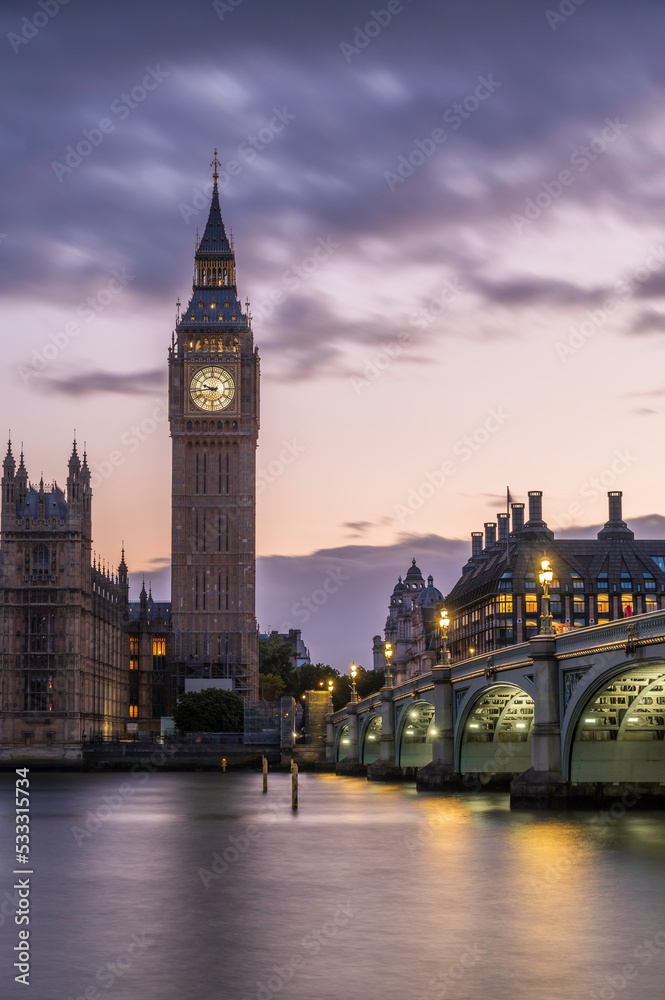 Big Ben Clock Tower and Parliament house at city of Westminster, London England UK