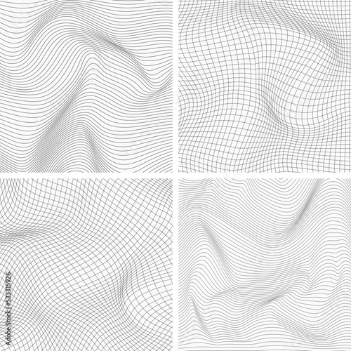Set black and white relief background with optical illusion of distortion.