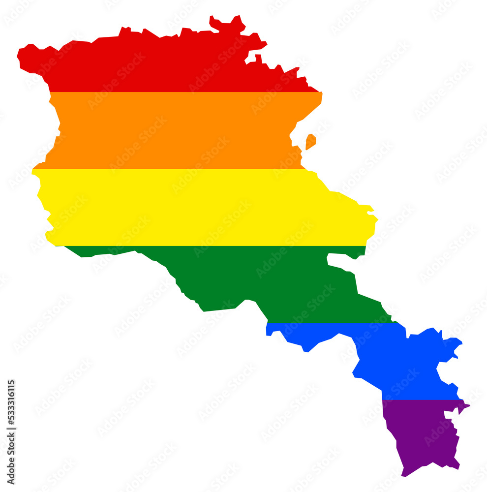 Armenia map with pride rainbow LGBT flag colors Armenia map with pride rainbow LGBT flag colors