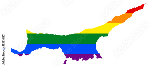 Northern Cyprus map with pride rainbow LGBT flag colors