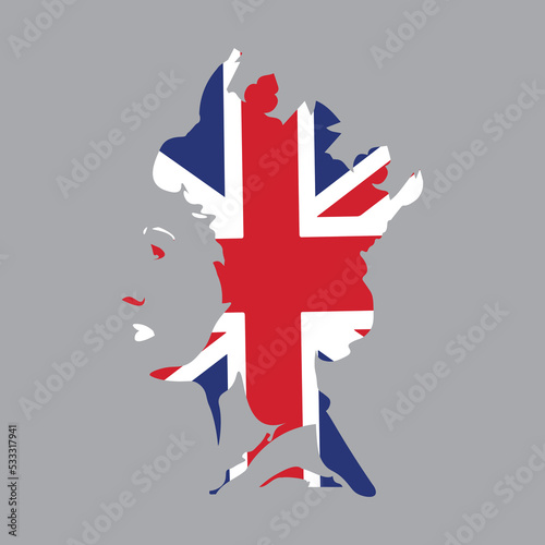 London, England 09.08.2022 Death Queen Elizabeth side profile of young in crown, flag silhouette.