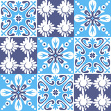Mediterranean porcelain tiles, blue pattern for wall decoration, azulejo talavera spanish style geometric symmetrical illustration