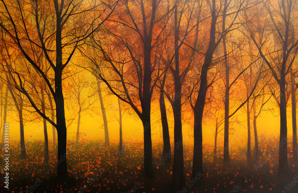 Sunlight in an autumn forest. 