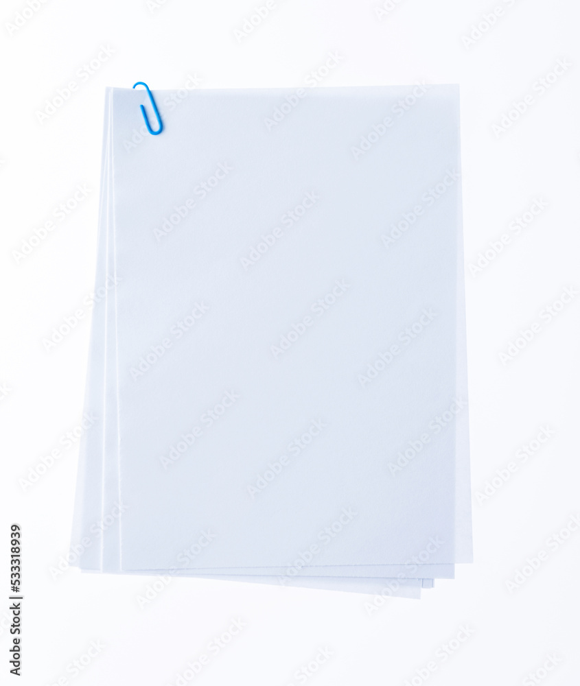 Blank paper with paperclip on white background Blank paper with paperclip on white background