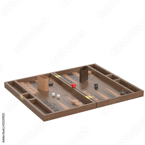 Canvas Print 3d rendering illustration of a backgammon board game set up