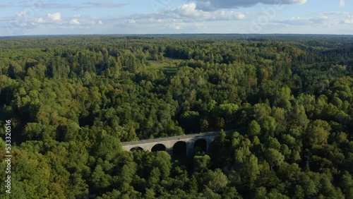 Aerial: the old Prussian viaduct in Rominta forest photo