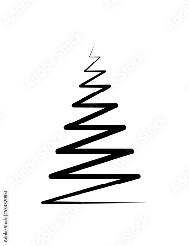 Black flat Christmas tree decoration, simple flat decorative illustration. PNG with transparent background