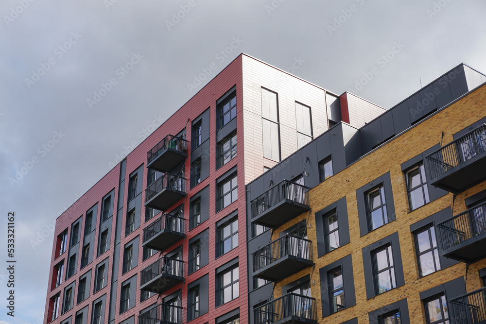 Fototapeta premium modern apartment block for inner city living. real estate. high rise flats in UK city.