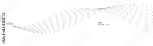 Grey airy particles flow vector design, abstract background with wave of flowing dots array, digital futuristic illustration, nano technology theme.