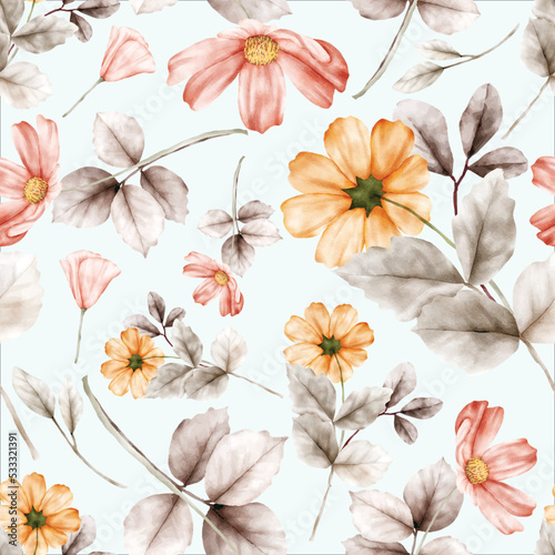 hand drawing elegant watercolor floral seamless pattern