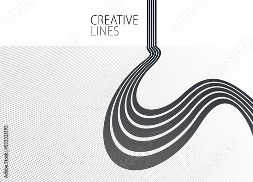 Future lines in 3D perspective vector abstract background, black and white linear composition, road to horizon and sky concept, optical illusion op art.