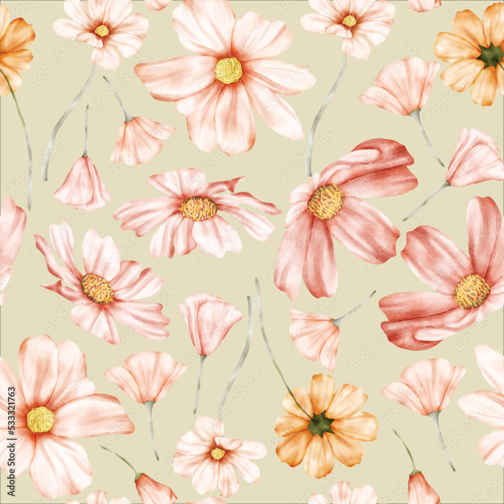 hand drawing elegant watercolor floral seamless pattern