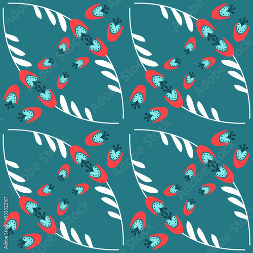 bellflower on green background seamless pattern for textile and wrapping paper design, vector eps illustration