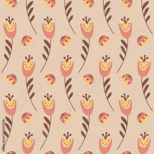 Cute bell flower seamless pattern, bellflower campanula wild flower, organic background vector illustration