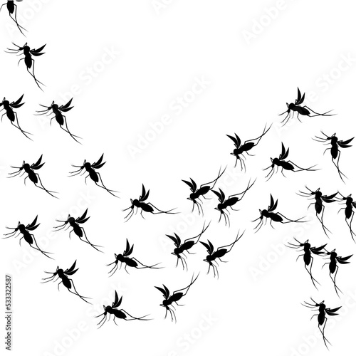 Vector illustration of flying mosquito group silhouette. Malaria mosquito isolated on a white background