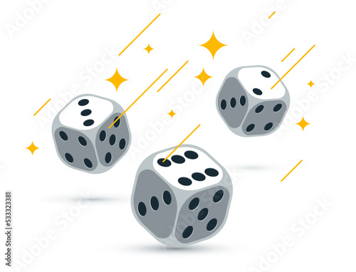 Dice vector 3d objects isolated illustration, gambling games design, board games, realistic cubes fortune luck.