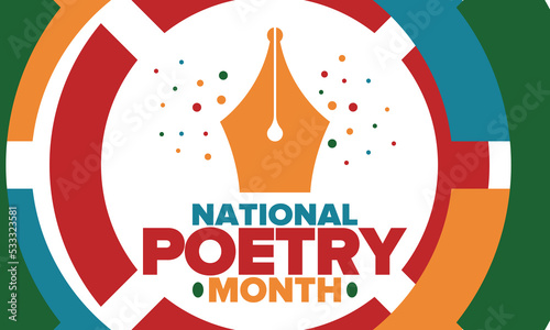 National Poetry Month in April. Poster with handwritten lettering. Poetry Festival in the United States and Canada. Literary events and celebration. Greeting card, invitation, banner or background