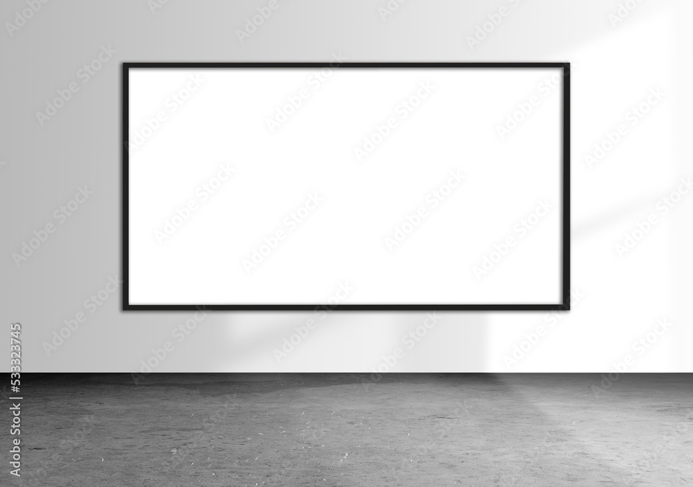 Blank white poster on wall in room. Blank white poster on wall in room.