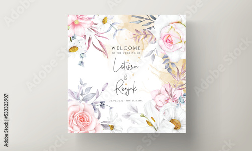 romantic hand drawn watercolor floral invitation card template