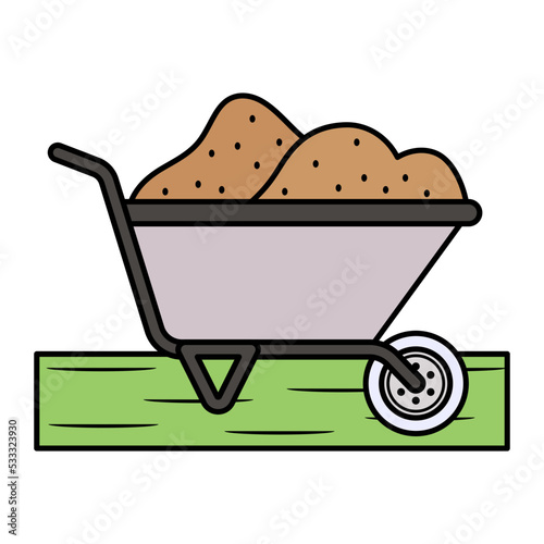 Garden-wheelbarrow Filled with Soil Concept, Wheelbarrow Dirt Garden Household Plot Dacha vector icon design, Farm and Gardening symbol, villagers life Sign, countryside and Livestock stock illustrati